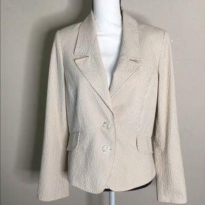 Etcetera Luxury Women’s NWOT Striped Jacket 8 Tan & Cream Textured Lined